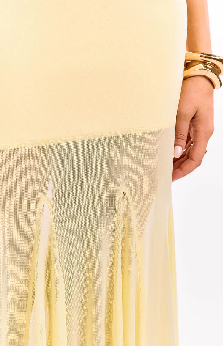 Adria Yellow Strapless Asymmetrical Formal Maxi Dress