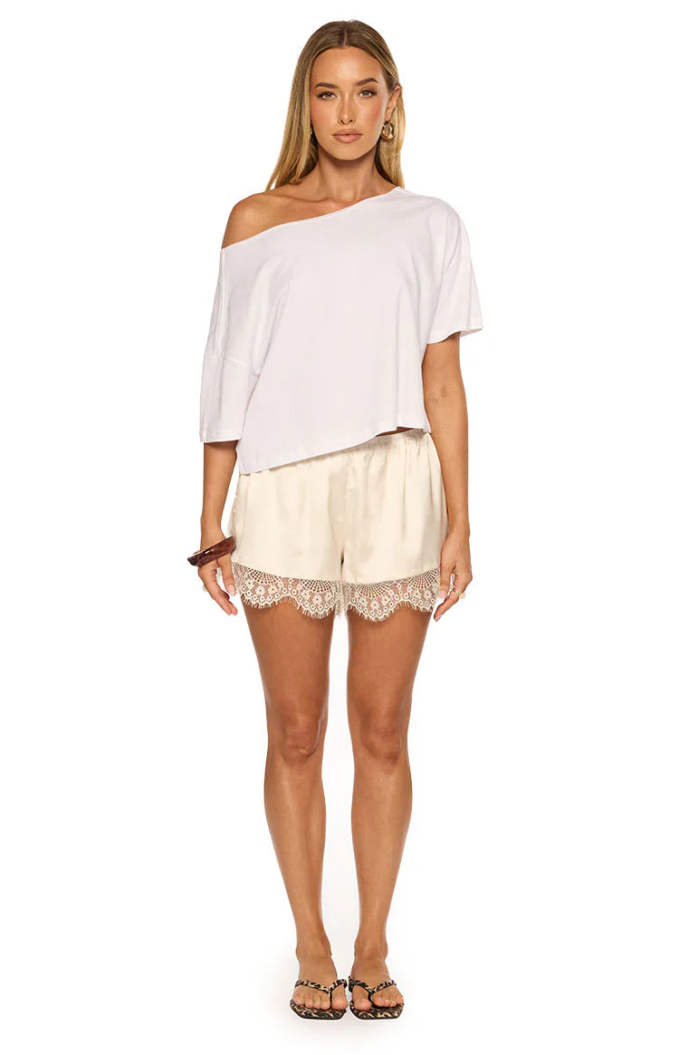 Agnes Cream Satin Lace Shorts