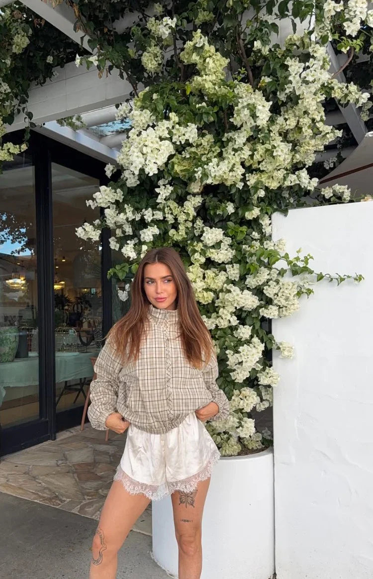 Agnes Cream Satin Lace Shorts