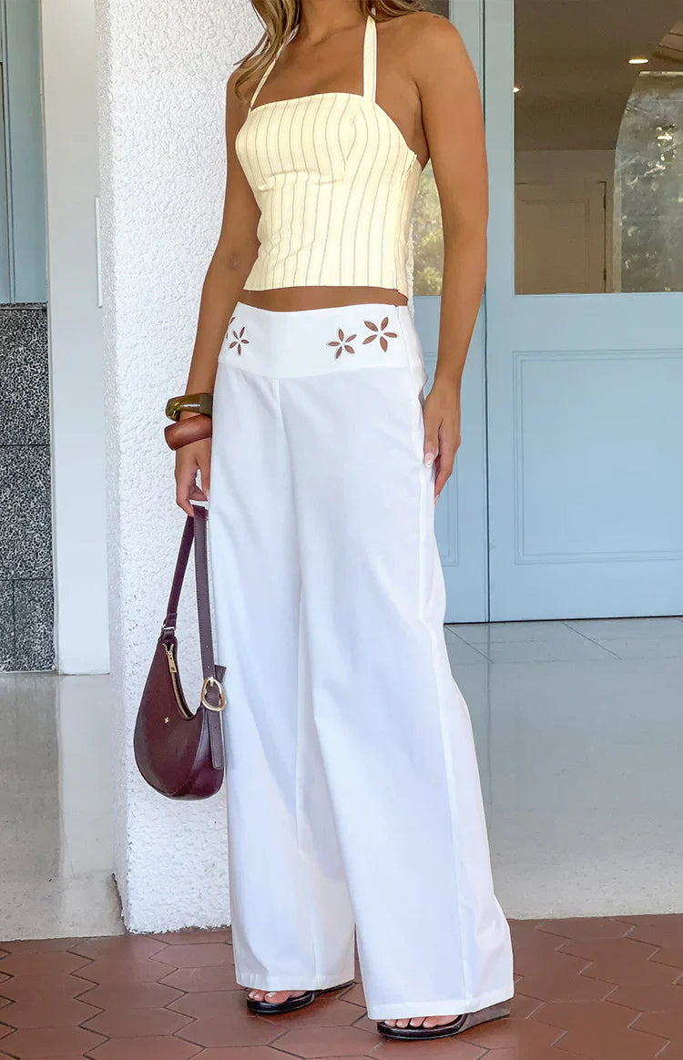 Alamara White Floral Detail Wide Leg Pants
