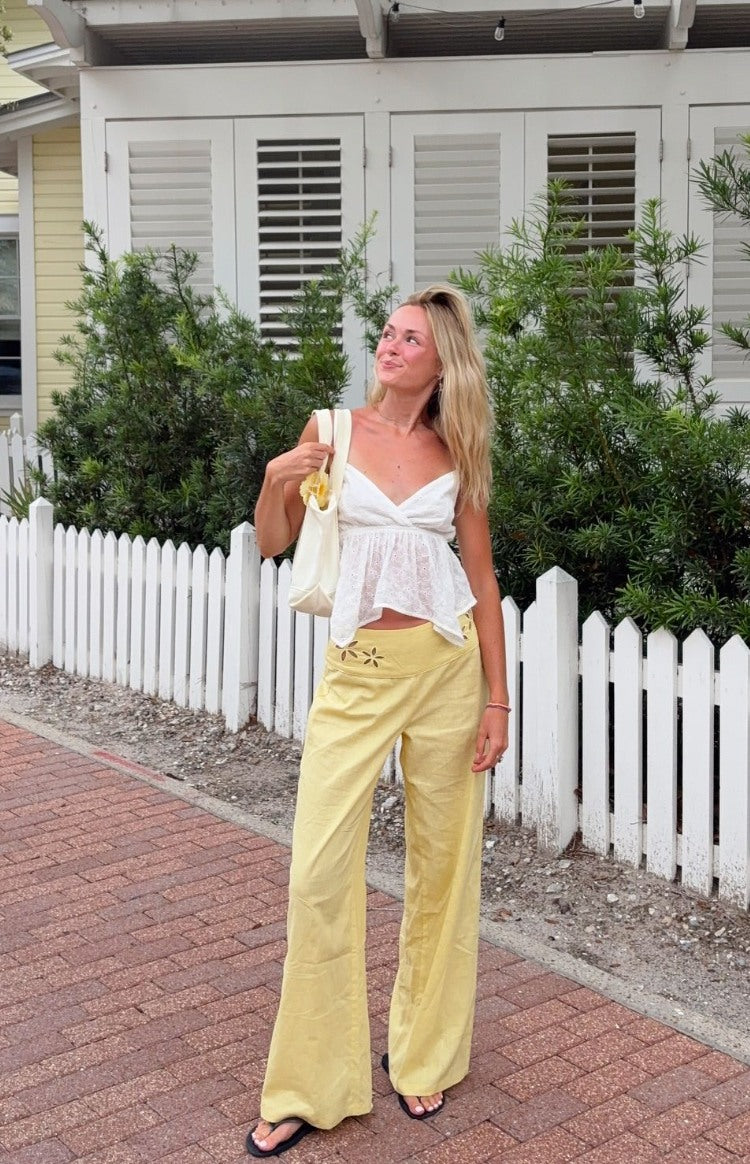 Alamara Yellow Floral Detail Wide Leg Pants