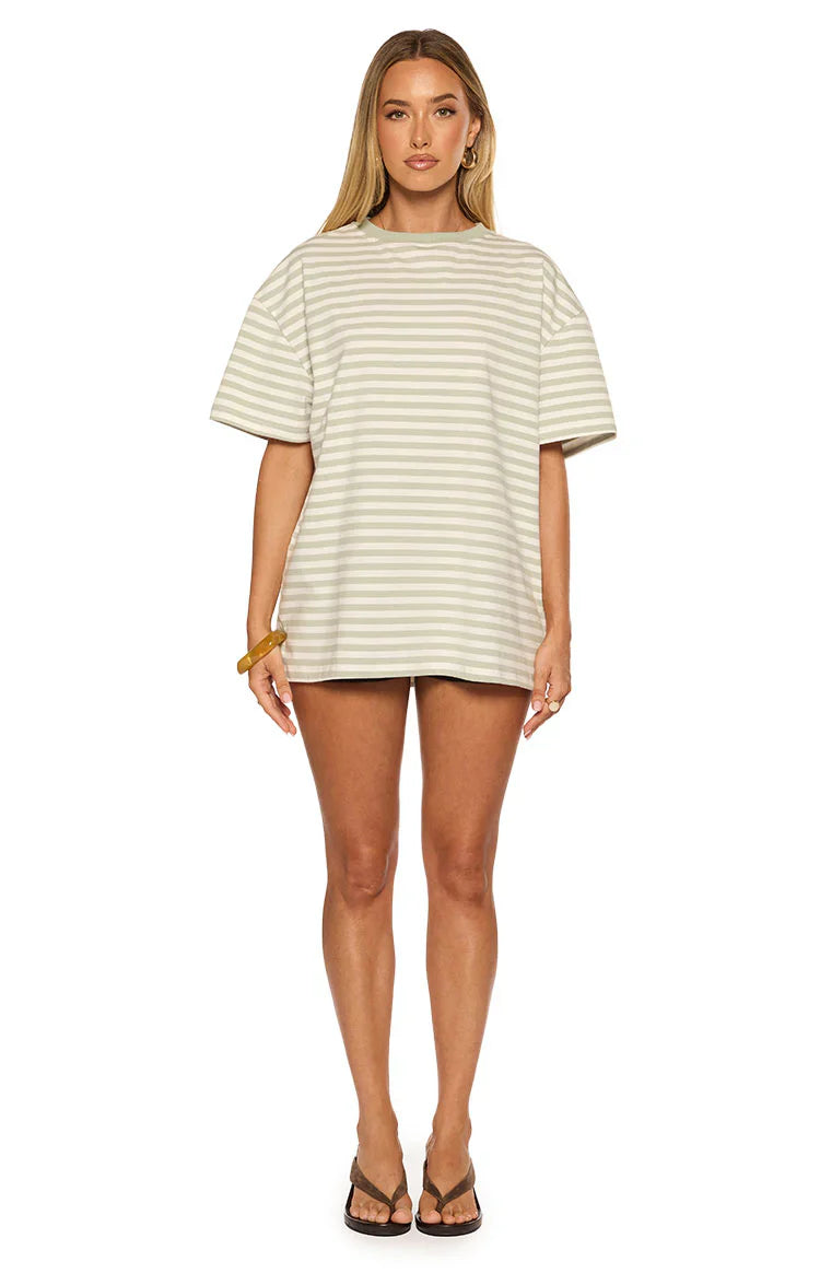 Alba Sage Stripe Oversized Tee