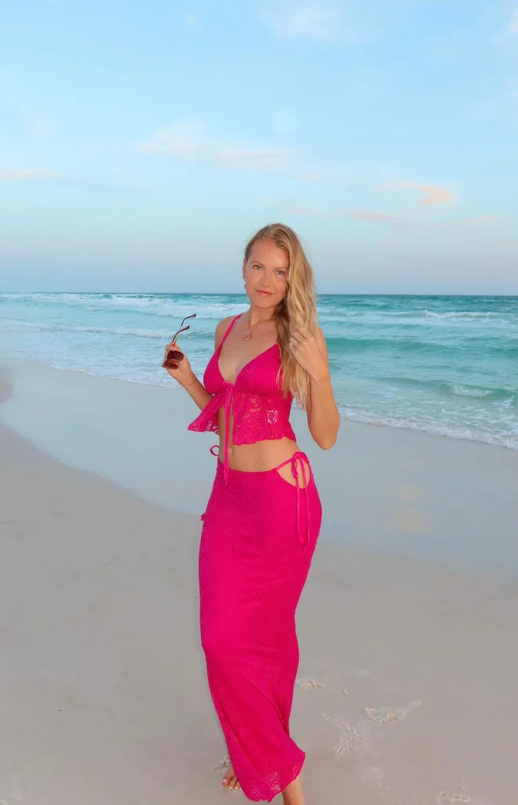 Alexia Fuschia Lace Tie Up Maxi Skirt