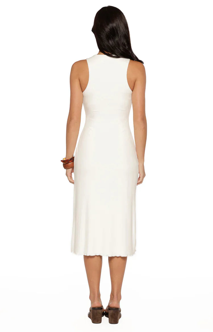 Amba White Button Detail Midi Dress