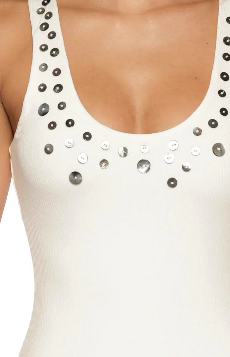 Amba White Button Detail Midi Dress