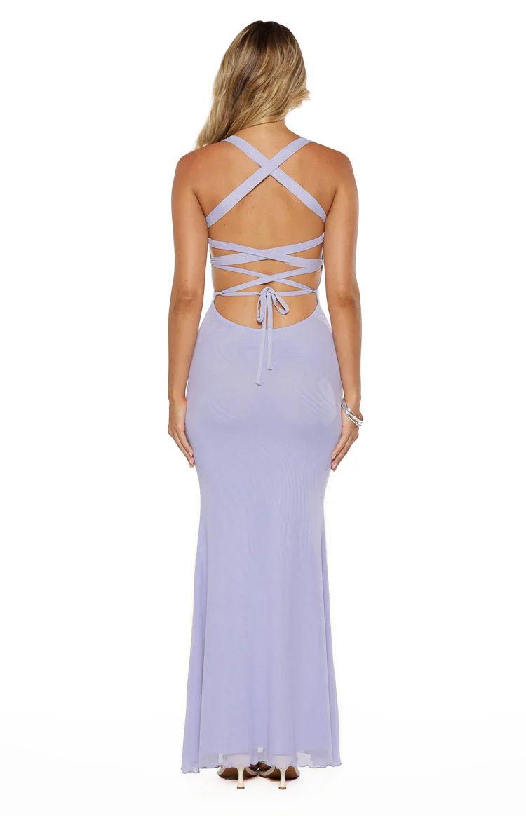 Amelie Lilac Mesh Formal Maxi Dress