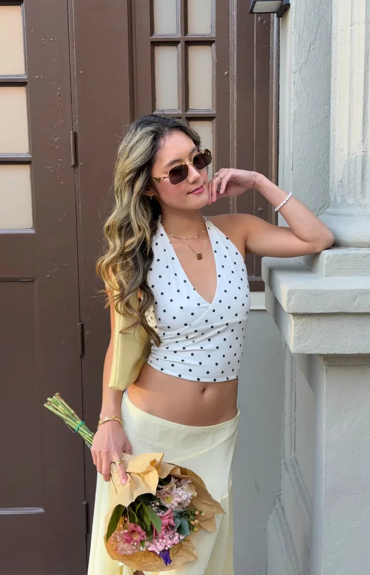 Amora White Polka Dot Crop Top