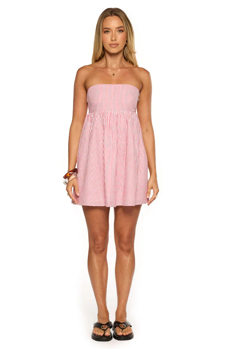Anderson Red Stripe Strapless Mini Dress