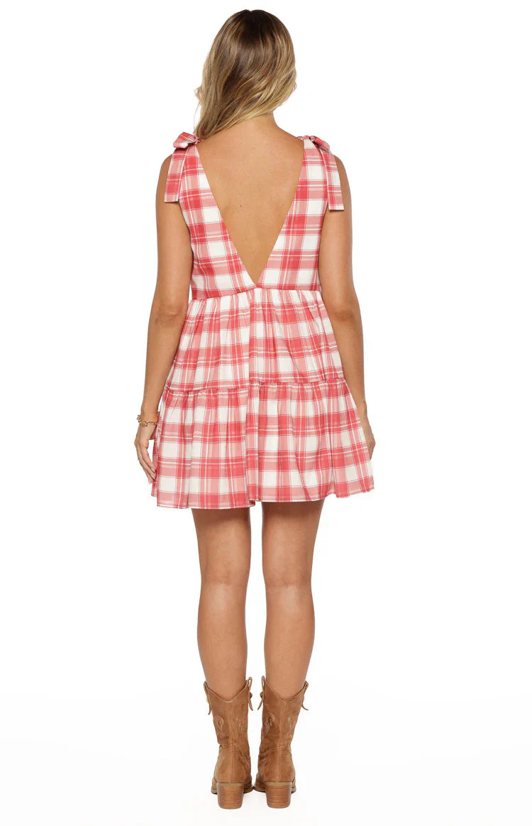 Angel Girl Red Plaid Print Mini Dress