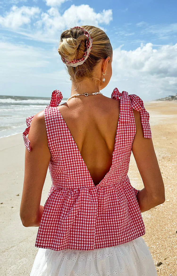 Angelica Red Gingham Tie Top