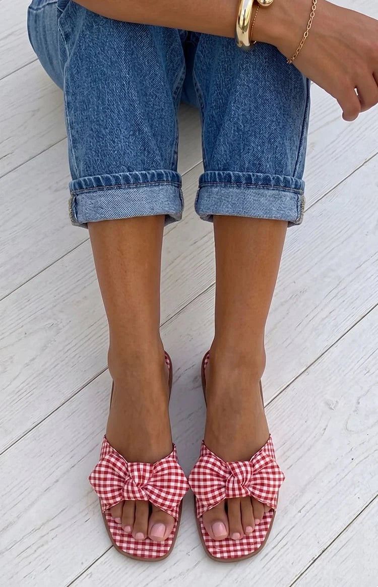 Ariel Red Check Bow Sandals