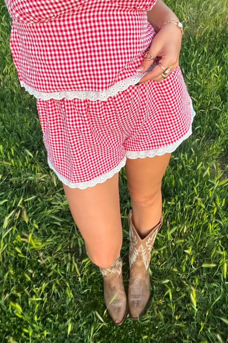 Arnie Red Gingham Broderie Lace Shorts