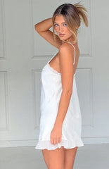 Artie Cream Satin Lace Trim Mini Dress