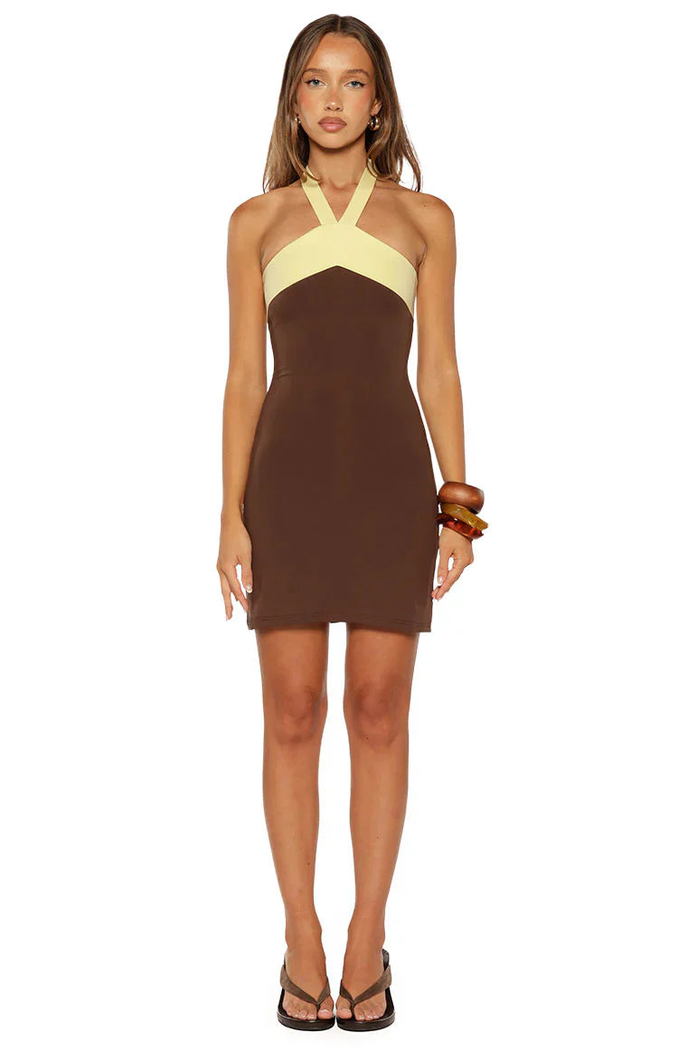 Avenue Brown Contrast Jersey Mini Dress