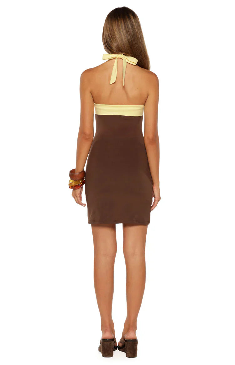 Avenue Brown Contrast Jersey Mini Dress