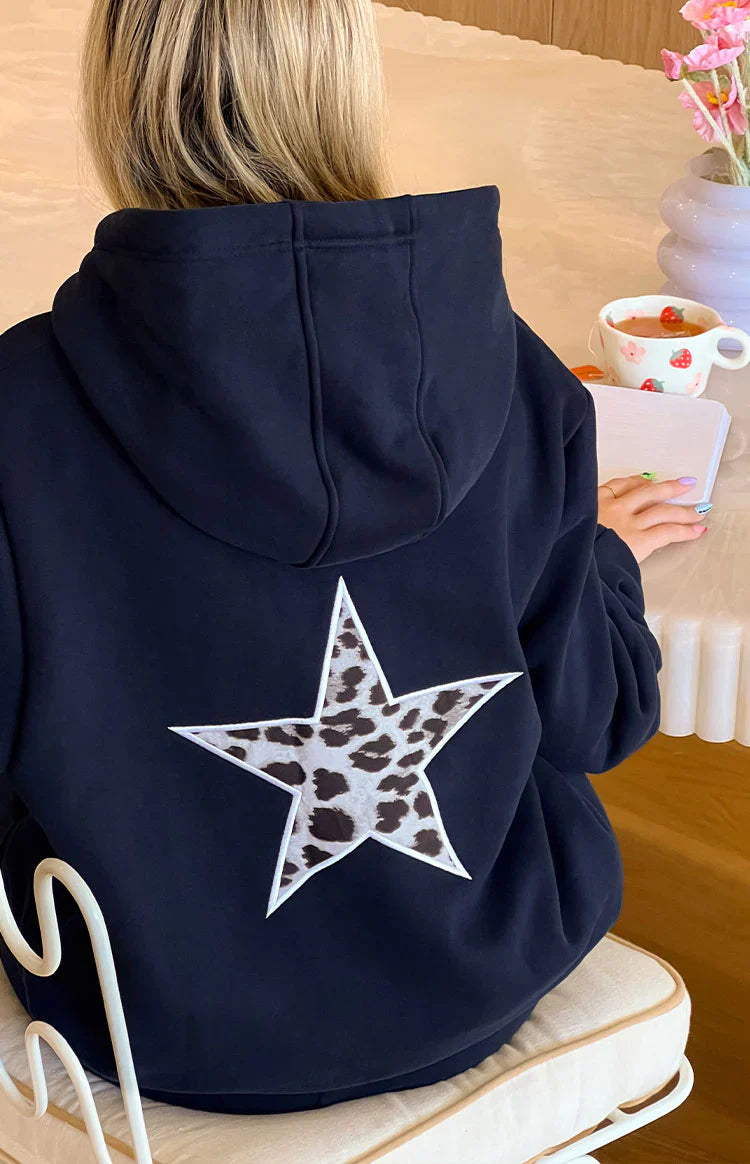 Beginning Navy Leopard Star Hoodie