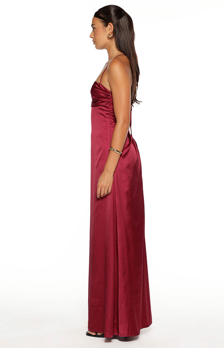 Blaise Burgundy Satin Maxi Dress