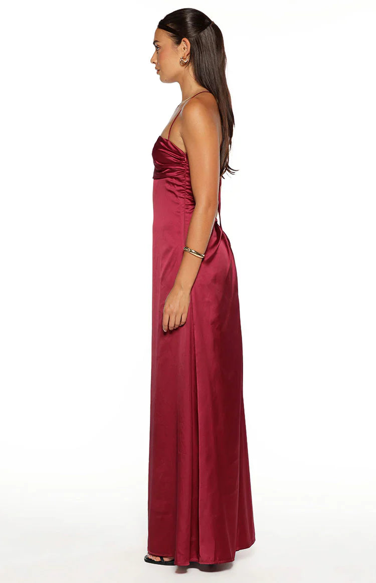 Blaise Burgundy Satin Maxi Dress