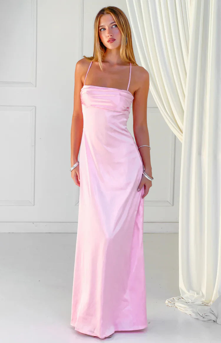 Blaise Pink Satin Maxi Dress