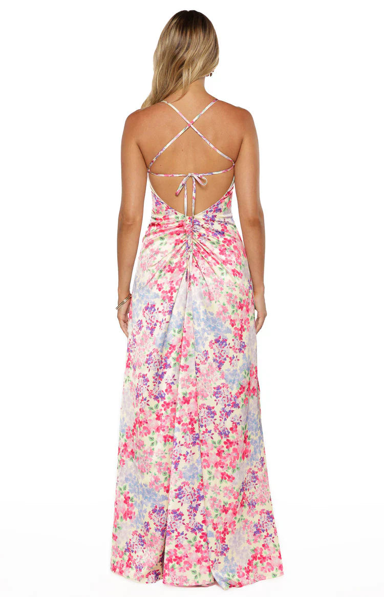 Blaise Multi Floral Satin Maxi Dress