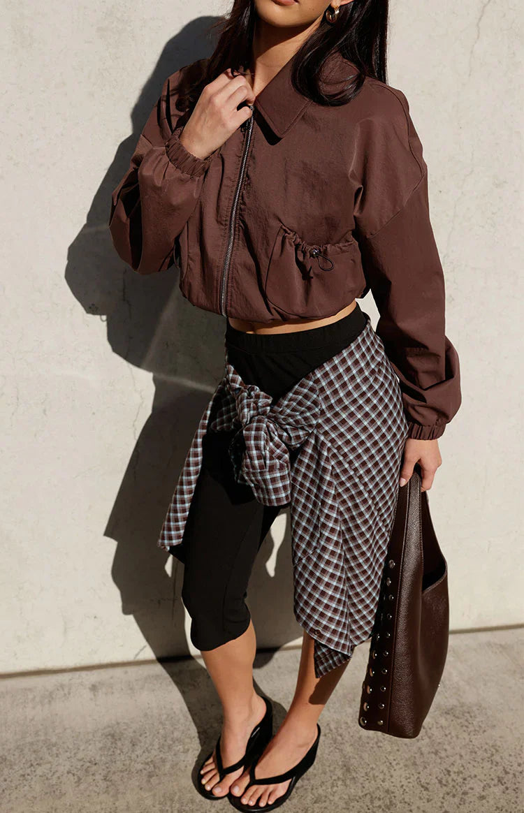 Bobbi Chocolate Collar Bomber Jacket