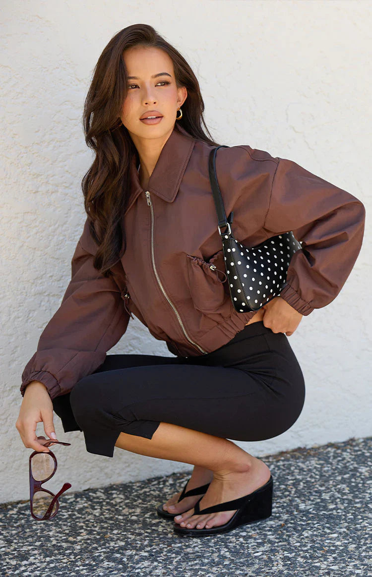 Bobbi Chocolate Collar Bomber Jacket