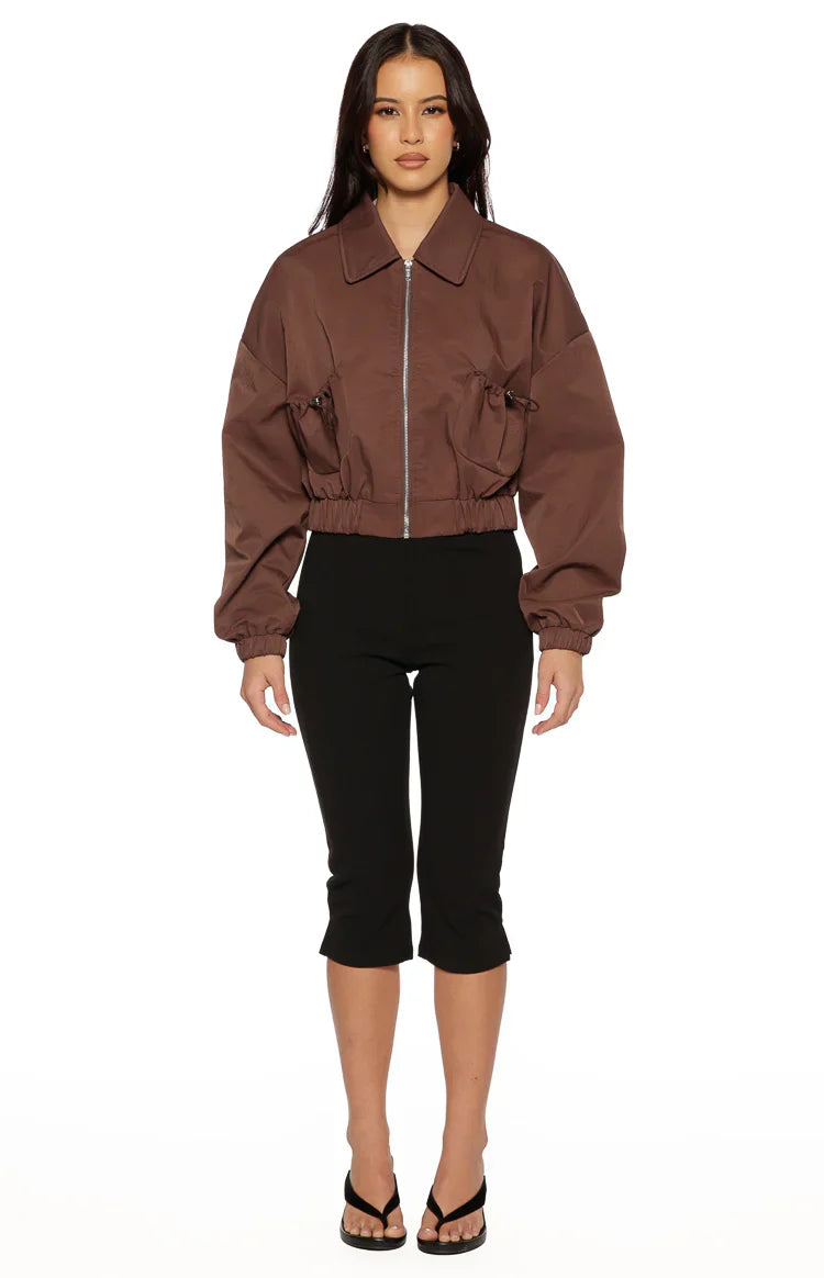 Bobbi Chocolate Collar Bomber Jacket