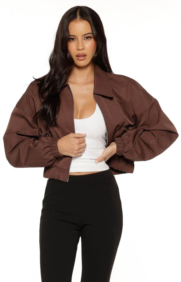 Bobbi Chocolate Collar Bomber Jacket