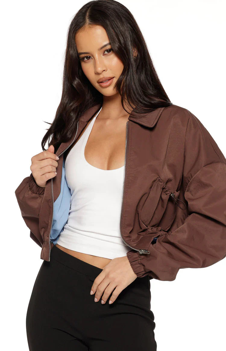 Bobbi Chocolate Collar Bomber Jacket