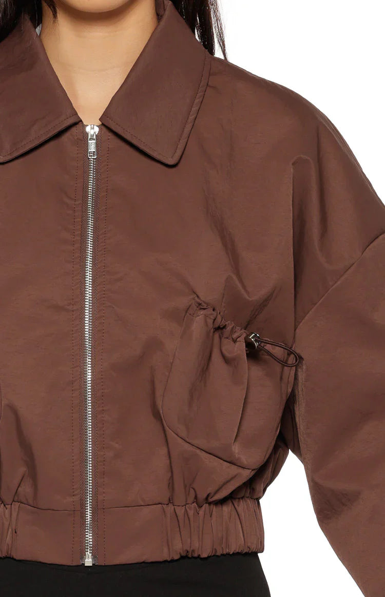 Bobbi Chocolate Collar Bomber Jacket