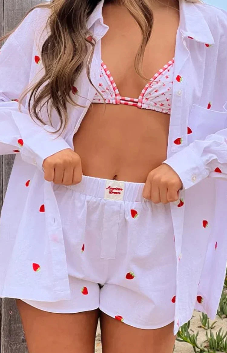 Brad White Strawberry Embroidered Boxer Shorts