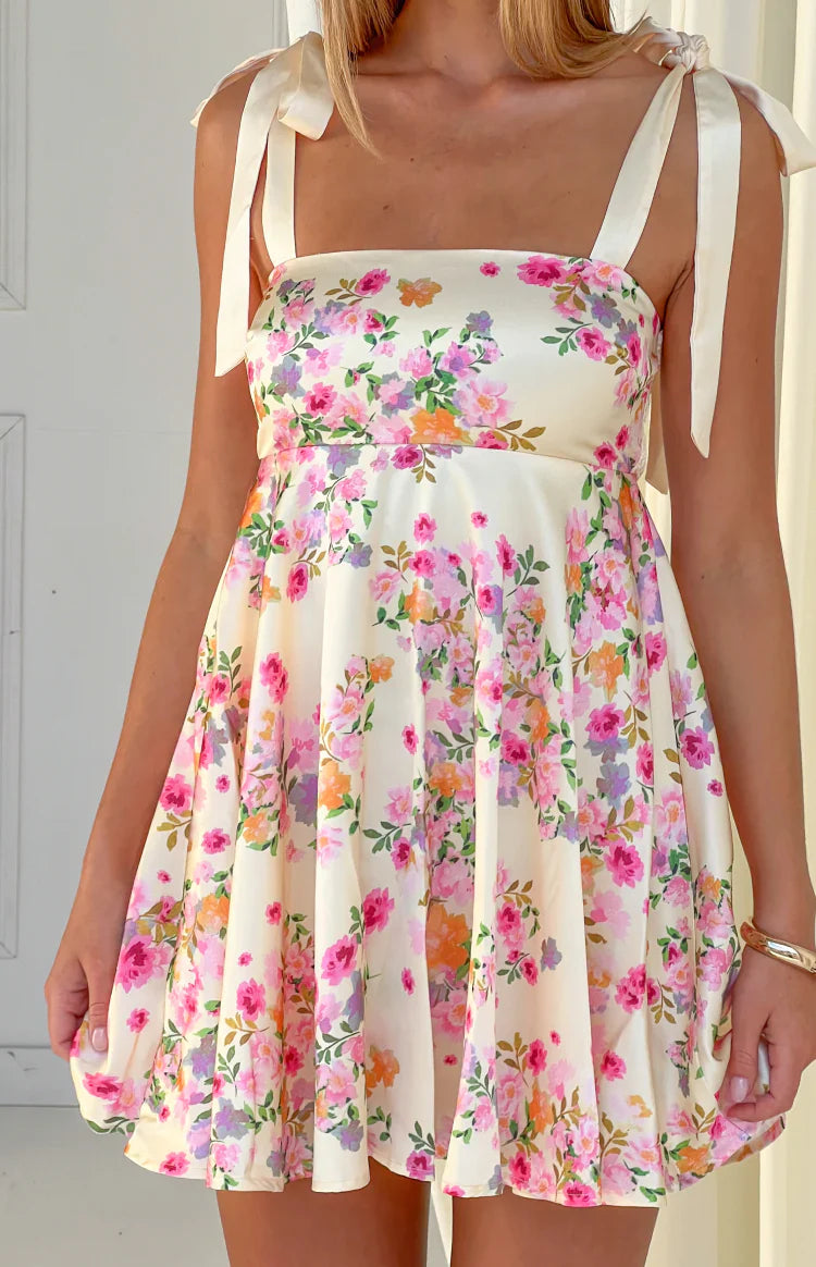 Brilliana Yellow Bloom Mini Dress