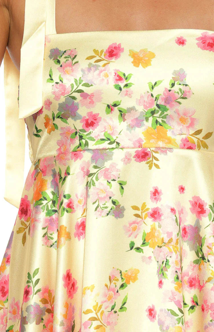 Brilliana Yellow Bloom Mini Dress