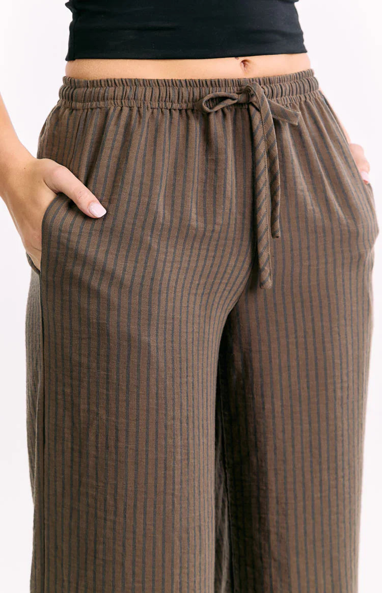 Avandi Brown Stripe Drawstring Waistband Pants