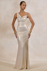 Galaxy Shimmer | Champagne Bias Cut Cowl Front Maxi Dress