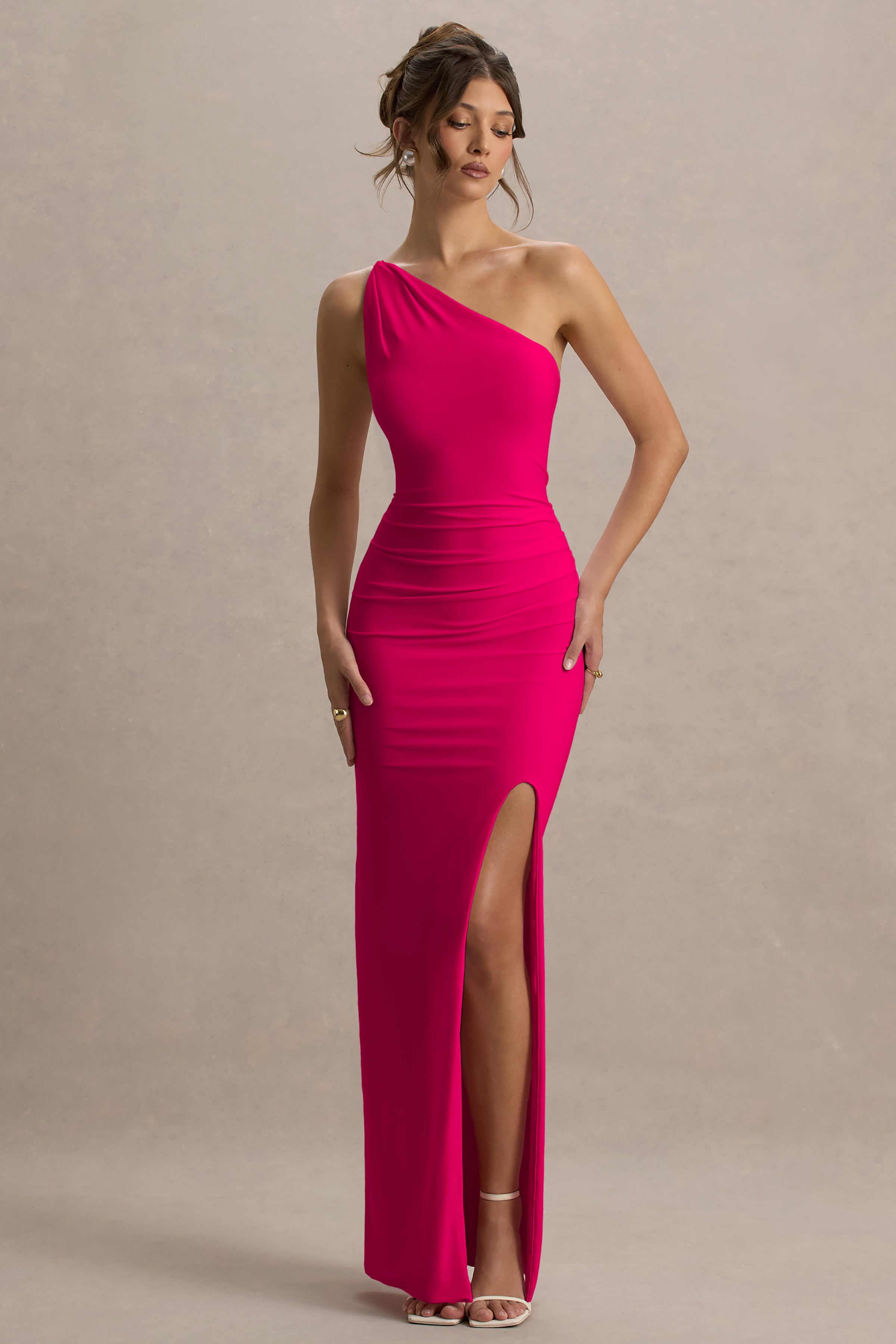 Dressing Up | Hot Pink One Shoulder Maxi Dress With Open Back Detail