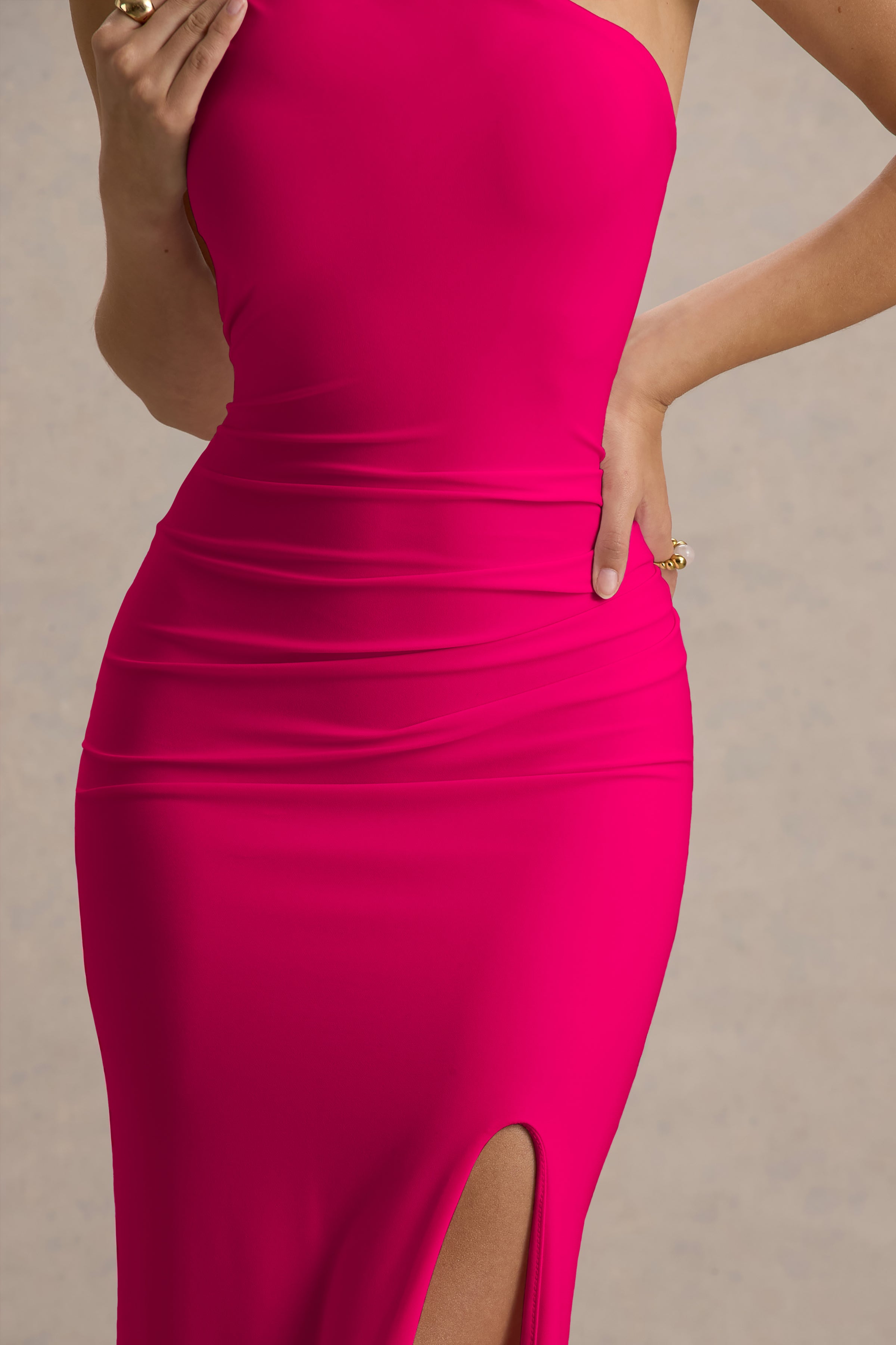Dressing Up | Hot Pink One Shoulder Maxi Dress With Open Back Detail