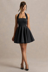 Peggy | Black Halter-Neck Skater Mini Dress