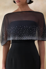Everly | Black Hand-Embellished Cape-Sleeve Maxi Dress