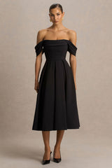 Cosima | Black Bardot-Neck Midi Dress