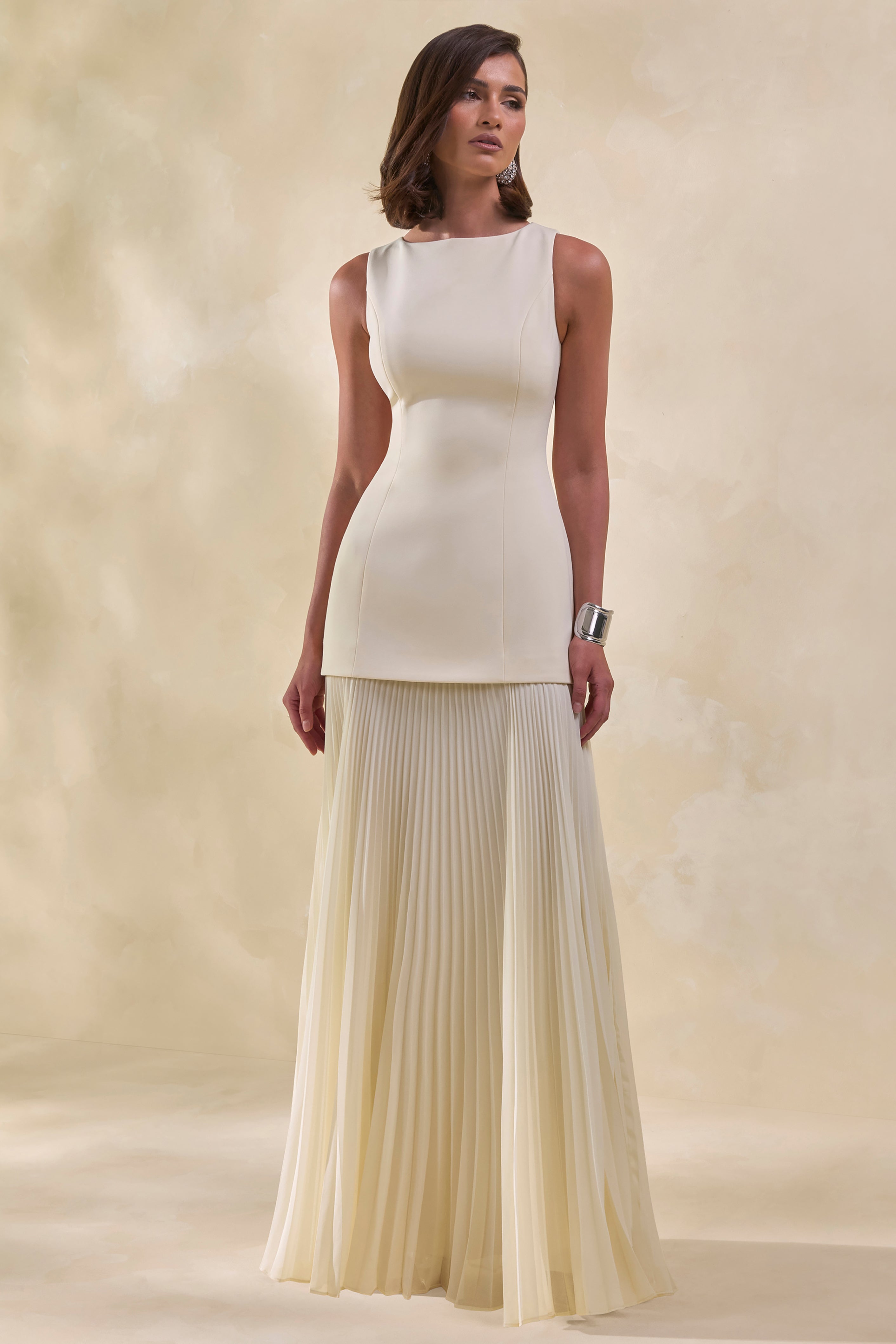 Hadley | Stone Boat-Neck Maxi Dress With Drop-Waist