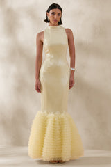 Teila | Lemon Sequin High-Neck Fishtail Maxi Dress