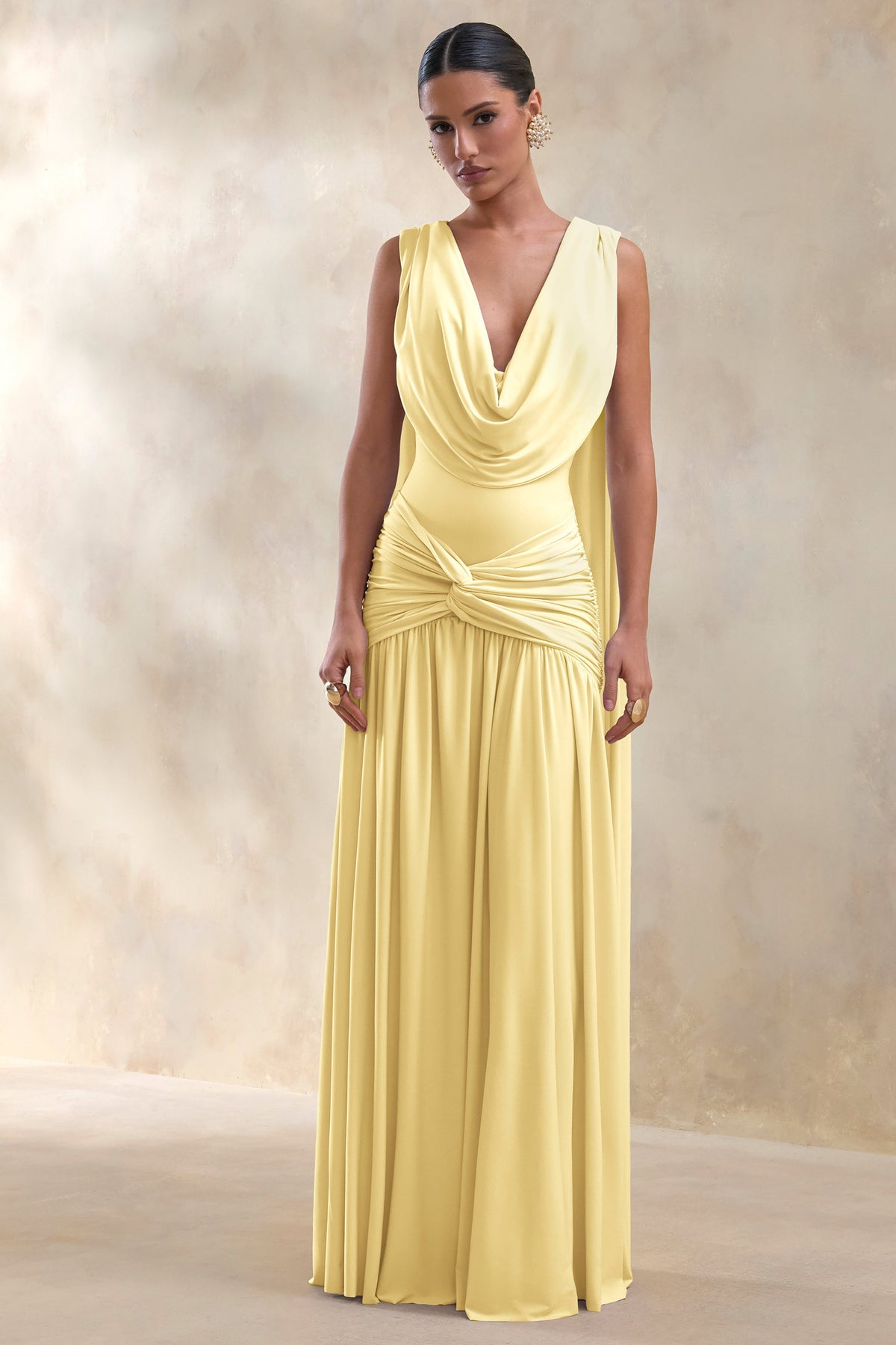 Amelisse | Lemon Plunge-Neck Maxi Dress With Ruched-Detailing