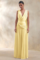 Amelisse | Lemon Plunge-Neck Maxi Dress With Ruched-Detailing