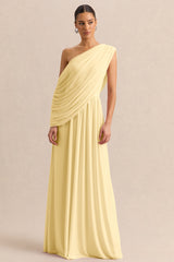Sabianna | Lemon Asymmetric-Neck Maxi Dress With Draped Detailing