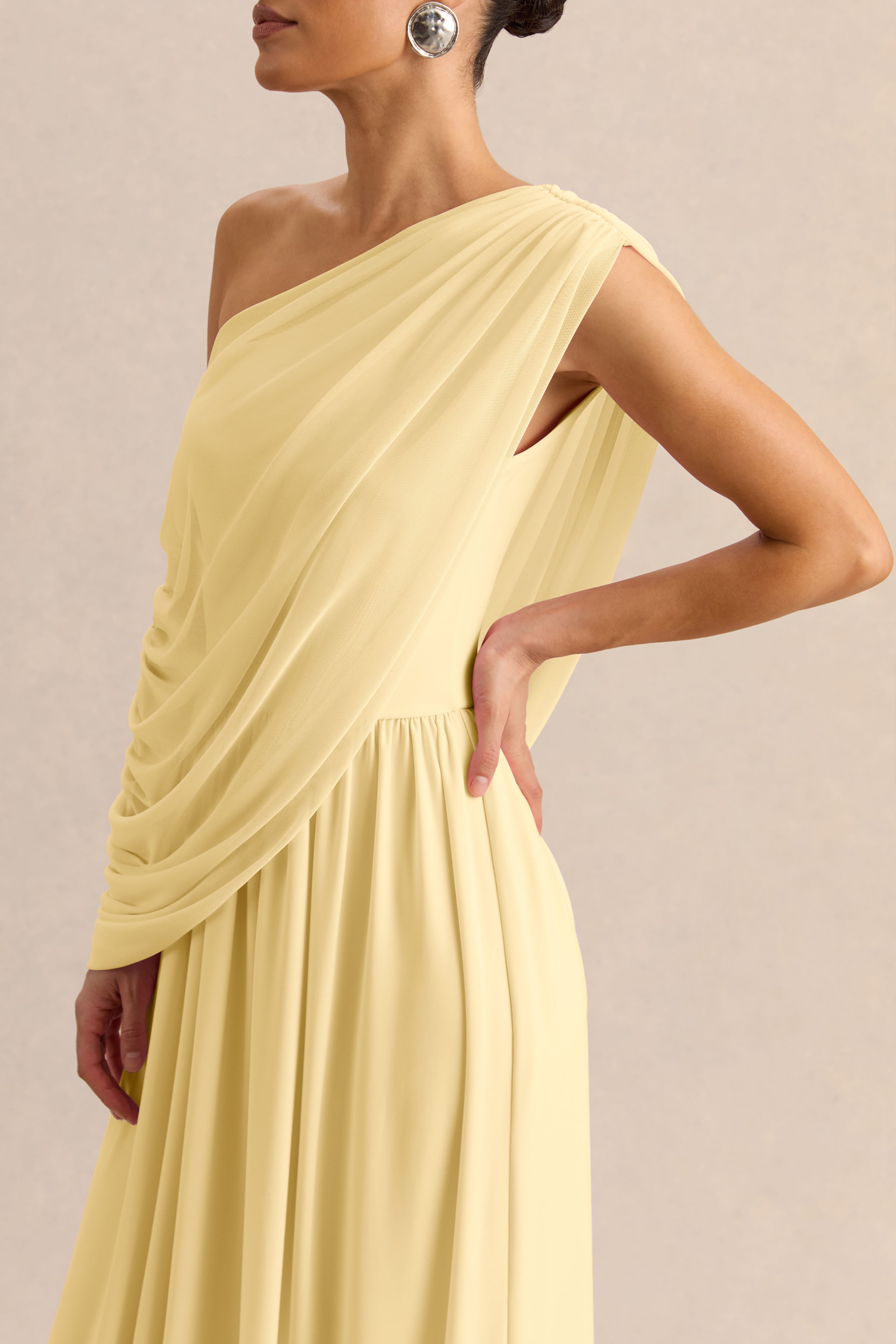 Sabianna | Lemon Asymmetric-Neck Maxi Dress With Draped Detailing