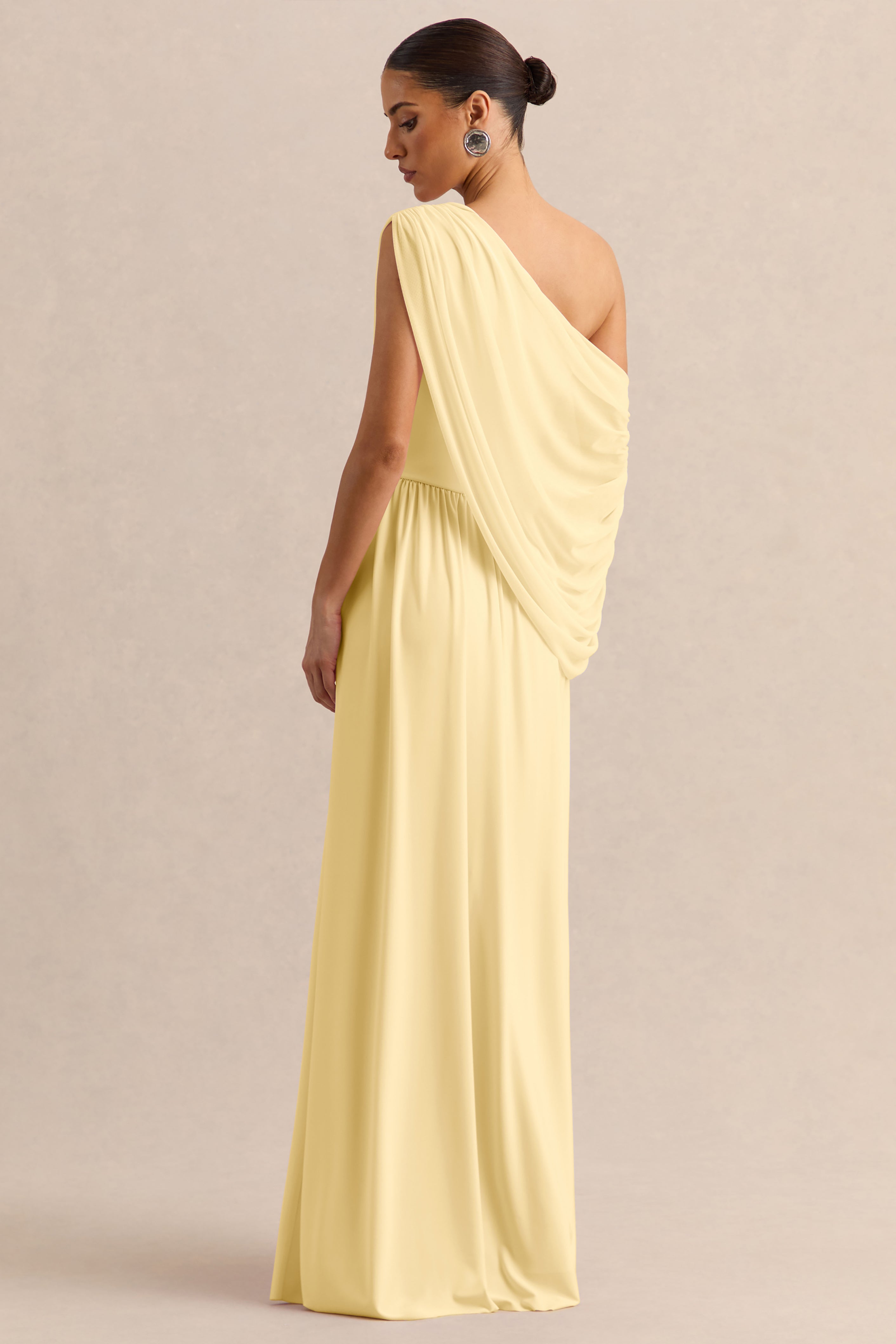 Sabianna | Lemon Asymmetric-Neck Maxi Dress With Draped Detailing