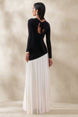 Jasira | Black & White Slashed-Neck Maxi Dress With Asymmetric Drop-Waist