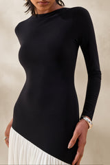 Jasira | Black & White Slashed-Neck Maxi Dress With Asymmetric Drop-Waist