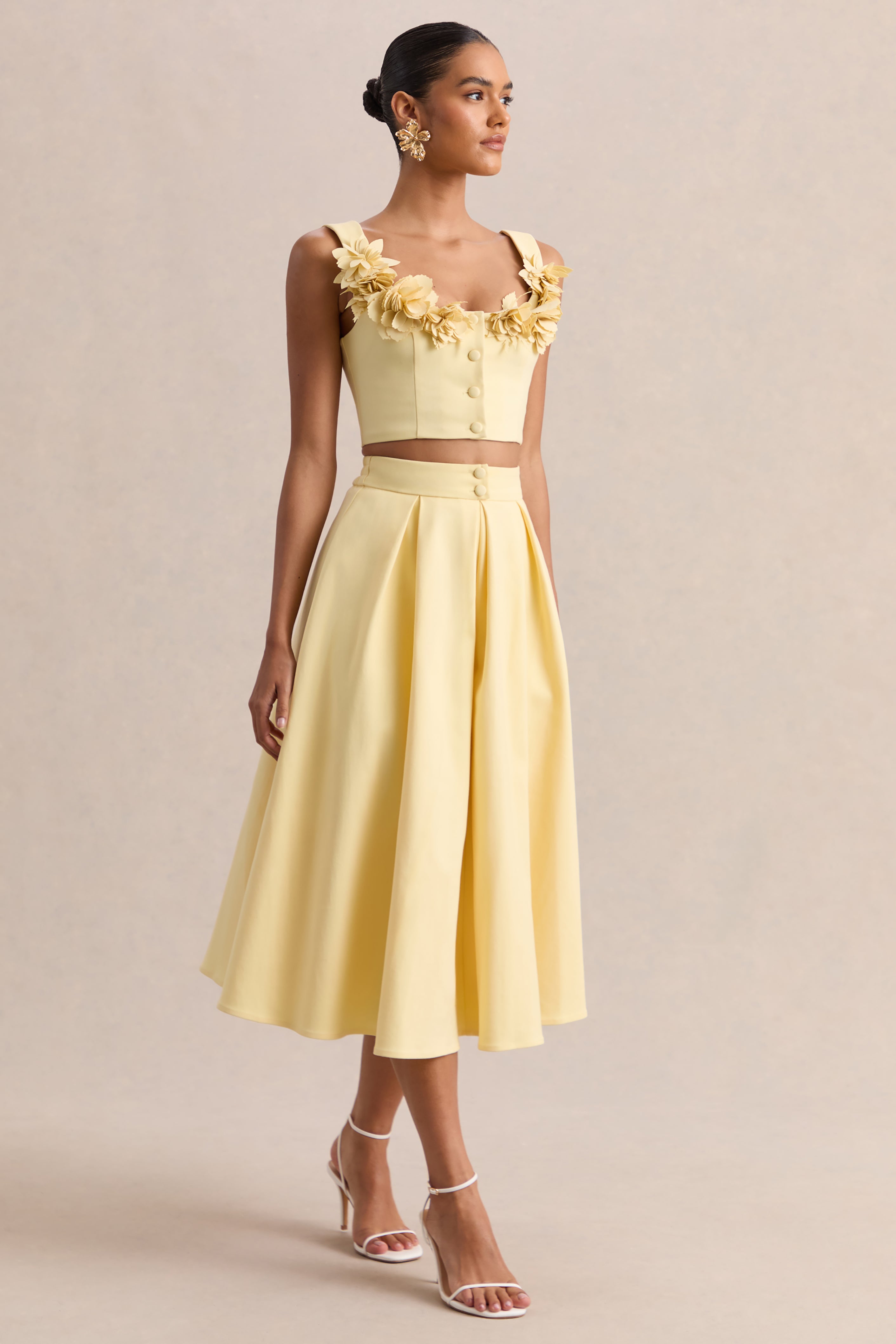 Caprielle | Lemon Scoop-Neck Crop-Top With Corsage Detailing